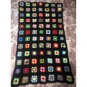 Handmade Colorful Granny Square Crochet Blanket 34" x 60.5"